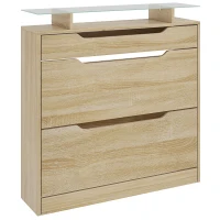 HOMCOM Armário para Sapatos 2 Portas Basculantes 1 Gaveta deslizante 1 Balcão e 1 Prateleira em Vidro Prateleira Ajustável(m-6)