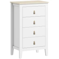 HOMCOM Cômoda 4 Gavetas Móvel de Armazenamento Estilo Contemporâneo com Puxadores de Poliuretano 60x40x98 cm Branco(m-1)