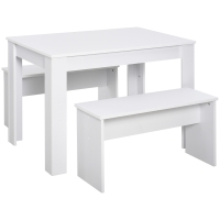 HOMCOM Kitchen Dining Table and 2 Benches Set, Table and Chairs Set for Limited Space, White