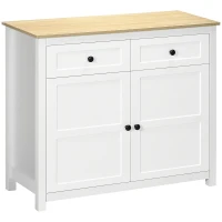 HOMCOM Aparador Móvel de Arrumação com 2 Portas Prateleira Ajustável em Altura 2 Gavetas 100x40x85 cm Branco e Aspecto de Madeira(m-1)