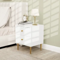 HOMCOM Mesa de Cabeceira com 2 Gavetas Puxadores Pés de Aço para Quarto Sala 40x35x50 cm Branco(m-2)