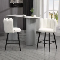 HOMCOM Conjunto de 2 Bancos Altos Bancos de Bar com Apoio para Os Pés Aço Tecido de Lã Bouclée Altura 65 cm Creme Preto(m-2)