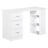 HOMCOM Computer Desk, Writing Table, PC Workstation with 3 Storage Shelves and Drawers, Silver Handle, for Home Office, White(m-1)