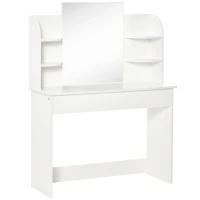 HOMCOM Modern Dressing Table Writing Desk W/ Mirror, Big Drawers, 2-Tier Open Shelf For Home Bedroom White(m-1)
