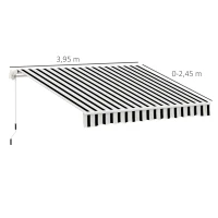 Outsunny Marquise de Protection Solar Retrátil com Manivela Estrutura Metálica Tecido de Poliéster Azul Branco 3,95x2,45x3,50 m(m-3)
