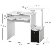 HOMCOM Secretária de Computador Multimídia com Prateleiras Bandeja Teclado Cesta Painéis de Partículas Branco(m-3)