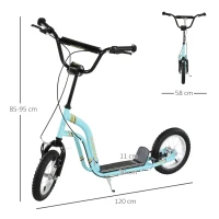 HOMCOM Trotinete para Crianças de 5-12 Anos 2 Rodas Trotinete Infantil com Altura Ajustável 120x58x85-95 cm Azul(m-3)