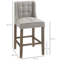 HOMCOM Conjunto de 2 Bancos de Bar com Capitonê Madeira Maciça Incl. Apoio para Pés 47x50x101 cm Cinza Natural(m-3)