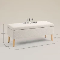 HOMCOM Banco Baú de Armazenamento Removível de Aspecto de Linho para Quarto Entrada Sala de Estar Carga 220 Kg 110x39x45 cm Bege(m-3)