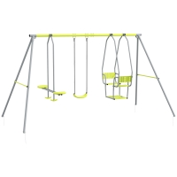 Outsunny 3 em 1 Baloiço Portátil para Crianças com 2 Frente a Frente e 1 Assento de Baloiço Carga Máxima 225 Kg Verde