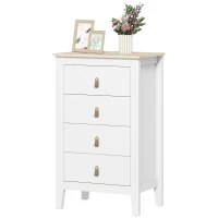HOMCOM Cômoda 4 Gavetas Móvel de Armazenamento Estilo Contemporâneo com Puxadores de Poliuretano 60x40x98 cm Branco(m-7)
