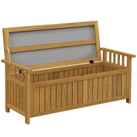 Outsunny Banco de Jardim 2 Lugares em Madeira com Armazenamento de 186L Banco de Exterior com Braços 128,5x56x53,5 cm Marrom(m-7)