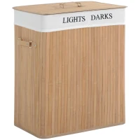 HOMCOM Cesta para Ropa Sucia de Bambú de Capacidad 100L con Tapa y Bolsa de Tela de 2 Compartimentos 52x32 x63 cm Bambú(m-1)