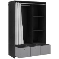 HOMCOM Armário de Roupas Armário de Armazenamento com Barra Cortina 3 Nichos e 3 Gavetas de Tecido Removíveis 105x48x160 cm(m-1)