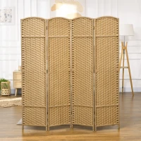 HOMCOM Biombo Interno em Madeira 4 Painéis 160x170 cm Separador de Ambientes Dobrável para Sala de Estar Quarto Natural(m-4)