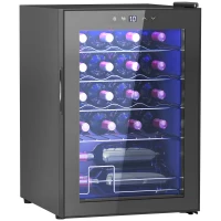 HOMCOM Adega de Vinho 20 Garrafas 53L de Alta Performance Temperatura Ajustável 5-18° com Luz LED Preto(m-6)