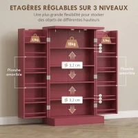 HOMCOM Armoire meuble de cuisine garde-manger 2 portes avec 5 étagères et 12 porte-épices - 60 x 30 x 104 cm - rouge(m-6)
