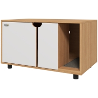 Pawhut Móvel Caixa de Areia Casa de Banho em Pés para Gato 2 em 1 Portas Estilo Escandinavo 80x48x48 cm Natural e Branco
