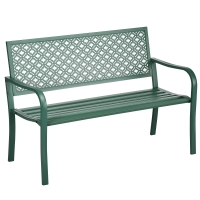 Outsunny Banco de Jardim Banco Exterior de Jardim em Aço com Encosto com Motivo Floral para 2 Pessoas 127x63x83 cm Verde Escuro
