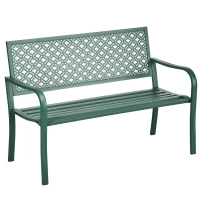 Outsunny Banco de Jardim Banco Exterior de Jardim em Aço com Encosto com Motivo Floral para 2 Pessoas 127x63x83 cm Verde Escuro(m-1)