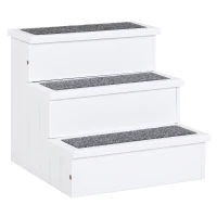 PawHut Escalier pour chien animaux rampe 3 marches revêtement tapis coffre interne rangement blanc gris(m-11)