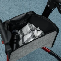 HOMCOM Andador Ajustável em Altura com 3 Rodas e Bolso de Armazenamento em Alumínio 68x68x86,5-99 cm Vermelho(m-4)