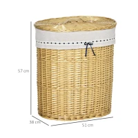 HOMCOM Cesto de Roupa em Vime com Tampa Recipiente com Alça Forro de Tecido Removível Cesto de Roupa Caixa de Lavagem Natural(m-3)