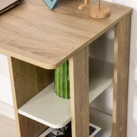 HOMCOM Escritório de Computador Mesa de Computador 100x44x74 cm 3 Prateleiras Laterais em Madeira Cor Carvalho Claro Branco(m-4)