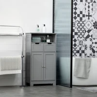 Kleankin Móvel de Banheiro com 2 Gavetas Compartimento Armário com Porta Prateleira Ajustável 60x30x109 cm Cinza(m-2)