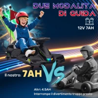 HOMCOM Go Kart Elétrico para Crianças 8-12 Anos Velocidade 3-8 Km/H para Drifting com Luzes e Música Preto(m-3)