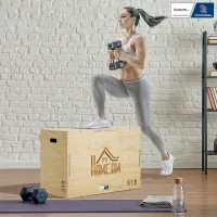 HOMCOM Caixa de Saltos Pliométrica 3 em 1 Colaboração FP Andebol Salto Musculação Fitness 61x51x76 cm em Madeira(m-2)