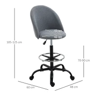 Vinsetto Cadeira de Escritório Assento Alto Ajustável 105-125 cm Bancode Escritório Giratória 360° Linho Cinza(m-3)