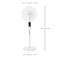HOMCOM Ventoinha de Pedestal Ajustável em Altura Oscilante 85° 3 Velocidades 50 W com LED Controlo Remoto Temporizador Ø 42 cm Branco(m-3)