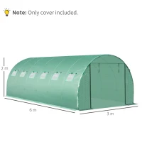 Outsunny 6 x 3 x 2m Greenhouse Replacement Cover ONLY Winter Garden Plant PE Cover for Tunnel Walk-in Greenhouse with Roll-up Windows Door Outdoor, Green(m-3)