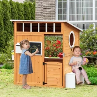 Outsunny Cabana de Jogo para Criança Casa de Jardim em Madeira Porta e Janelas Banco Caixa de Correio Quadro de 3-8 Anos(m-2)