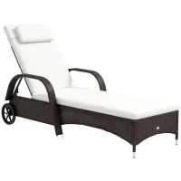 Outsunny Espreguiçadeira de Vime Jardim Espreguiçadeira com Encosto Ajustável em 5 Posições Almofadas Acolchoadas Apoio para a Cabeça e 2 Rodas 200x73x56-103cm Preto e Bege(m-10)