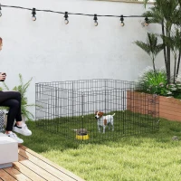 PawHut Parque para cães cercado interno 8 painéis dobráveis moduláveis com porta para filhotes aço 61x61 cm preto(m-2)