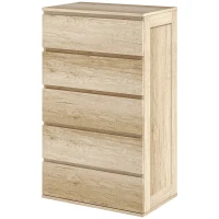 HOMCOM Cômoda 5 Gavetas Móvel de Armazenamento estilo Minimalista 60x38x100 cm Madeira Natural(m-6)