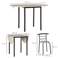 HOMCOM Conjunto Mesa Oval Extensível e 2 Cadeiras Mesa de Folha Metal e MDF Preto e Natural(m-3)