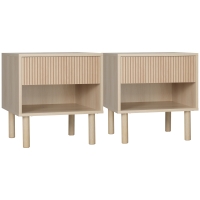HOMCOM Conjunto de 2 Mesas de Cabeceira Mesa de Cabeceira com Gavetas e Prateleiras Estilo Moderno 47x47x50 cm Madeira Natural