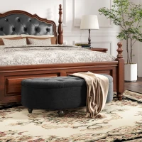 HOMCOM Puff com Armazenamento Baú de Estar Acolchoado Fechamento Suave Aparência de Veludo 120x46x42 cm Cinza Escuro(m-2)