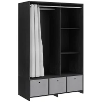 HOMCOM Armário de Roupas Armário de Armazenamento com Barra Cortina 3 Nichos e 3 Gavetas de Tecido Removíveis 105x48x160 cm(m-6)