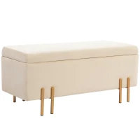 HOMCOM Banco de Armazenamento Caixa de Armazenamento estilo Contemporâneo Espaço de Armazenamento Veludo Bege Pernas Metal Dourado(m-1)