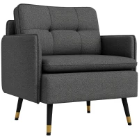 HOMCOM Poltrona Escandinava com Encosto Capitonê e Vivo em Tecido 76x68x80 cm Cinza e Pernas em Metal Preto e Dourado(m-6)