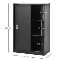 HOMCOM Armário de Escritório 2 Portas de Correr com Fechadura 80x40x120 cm 2 Prateleiras Painéis de Partículas Preto(m-3)