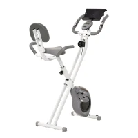 HOMCOM Bicicleta Estática Magnética Dobrável Fitness Interior Encosto Selim Ajustável Pegas Tela LCD Suporte Tablet Aço Branco Cinza(m-6)