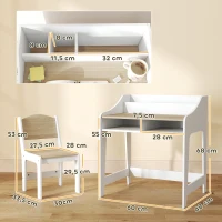 Aiyaplay Conjunto de Mesa e Cadeira para Crianças de 3-8 Anos com Compartimentos e Prateleiras Abertas Efeito Madeira Natural(m-3)