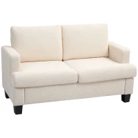 HOMCOM Sofá 2 Lugares 120 cm com Almofadas de Encosto Removíveis Tecido Chenille para Sala Quarto Escritório Bege(m-6)