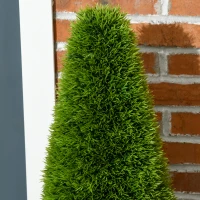 HOMCOM Conjunto de 2 Plantas Artificiais Incluindo Vaso Externo e Musgo Artificial Cipreste Artificial Branco Verde(m-4)