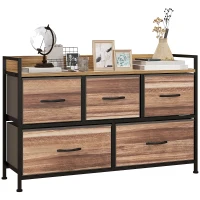HOMCOM Cómoda Meuble de Rangement 5 Gavetas em Tecido 98x29x63 cm Estrutura em Aço Preto(m-6)